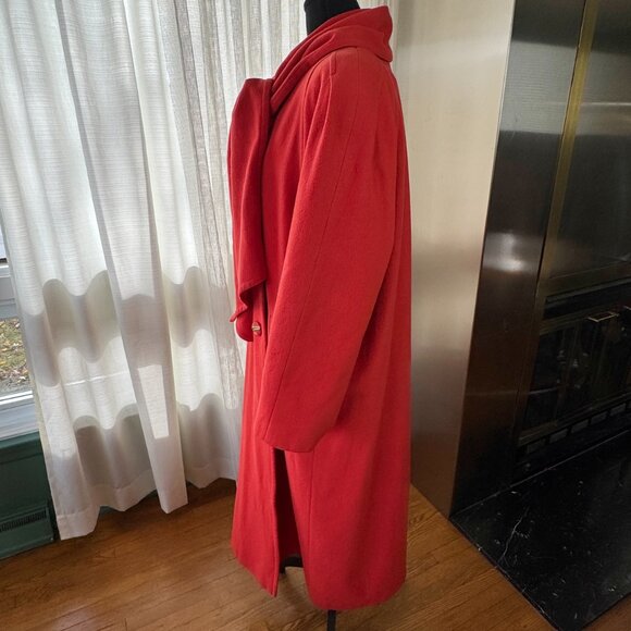Vintage 80s coat, red, wool, nylon, cachemire, attached scarf, size 16/18 (L/XL) - Picture 7 of 16